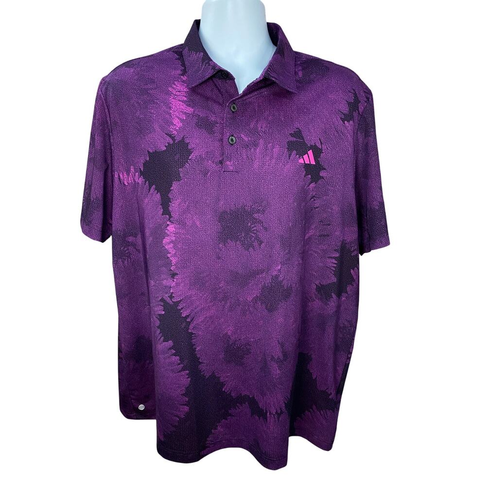 Adidas Mens XL Purple Pink Black Striped Lightweight Athletic Golf Polo